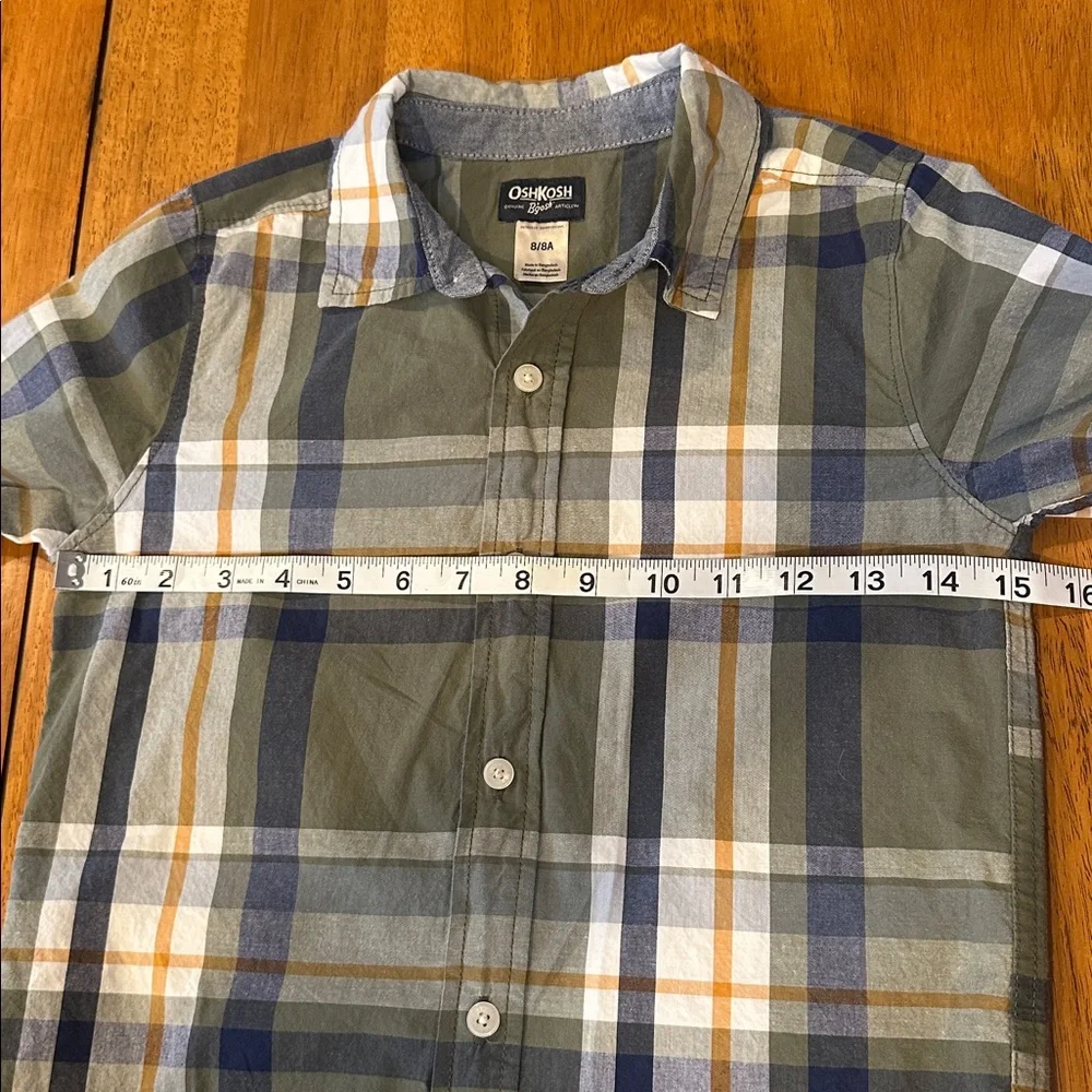 OshKosh B'gosh Kids Plaid Shirt - Green, Blue, and Orange. Size 8